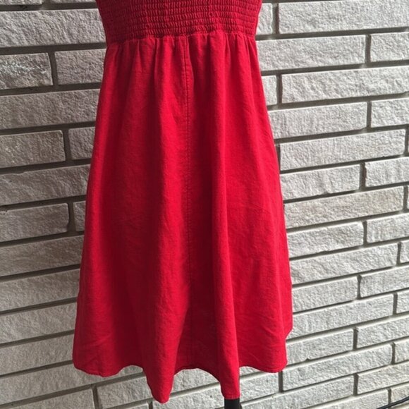 Old Navy Red Linen Blend Camo Dress Tie Front Sz S - Picture 7 of 9